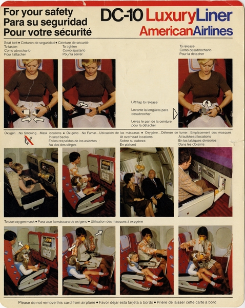 Image: safety information card: American Airlines, McDonnell Douglas DC-10