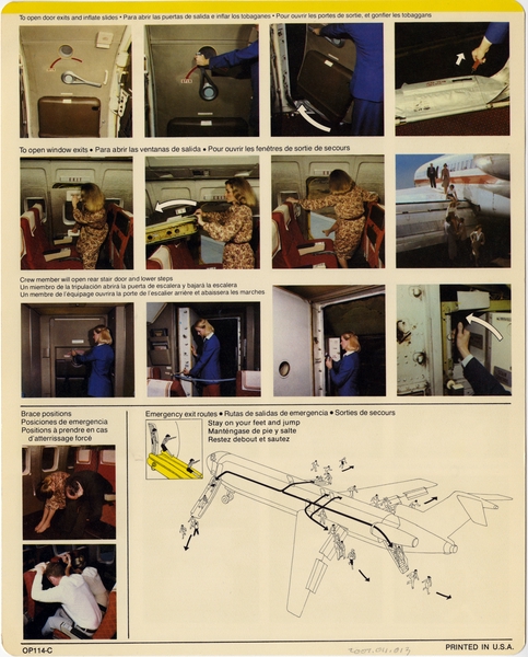 Image: safety information card: American Airlines, Boeing 727-023