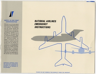 Image: safety information card: National Airlines, Boeing 727, Douglas DC-8, Lockheed L-188 Electra II