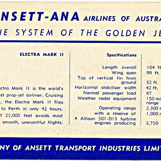 Image #2: aircraft information card: Ansett Air, Electra Mark II