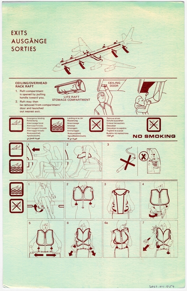 Image: safety information card: Overseas National Airways, Douglas DC-8-60