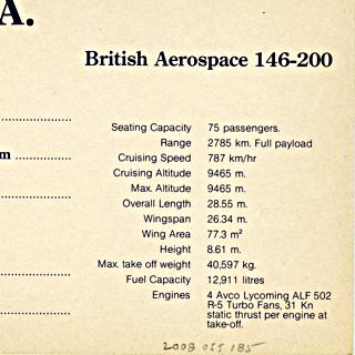 Image #2: aircraft information card: Ansett Air, British Aerospace BAe-146-200