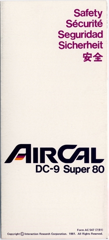 Safety information card: AirCal, Douglas DC-9 Super 80