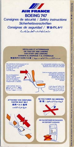 Safety information card: Air France, Boeing 747
