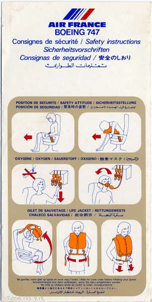 Image: safety information card: Air France, Boeing 747