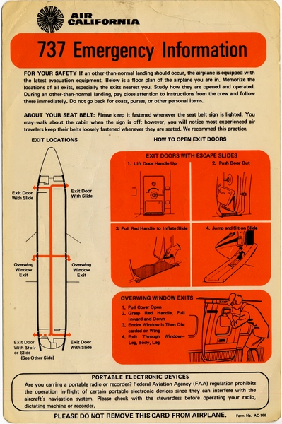 Image: safety information card: Air California, Boeing 737
