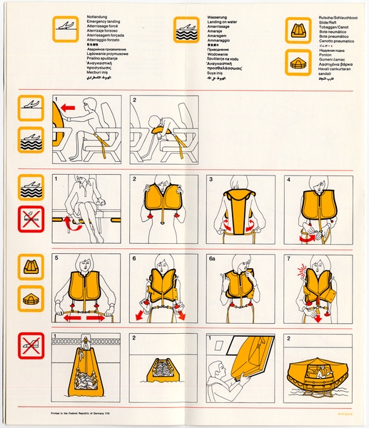 Image: safety information card: Lufthansa, Boeing 747D