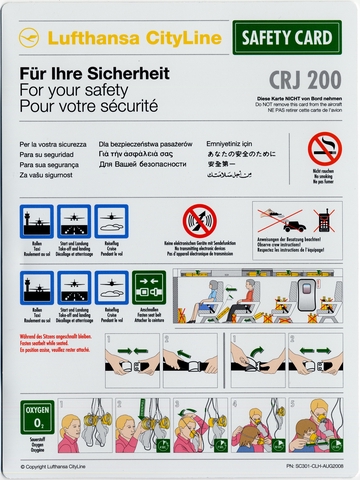 Safety information card: Lufthansa, Bombardier CRJ-200