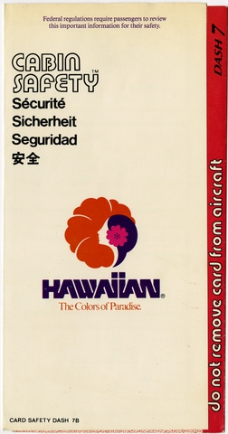 Safety information card: Hawaiian Airlines, de Havilland DHC-7 Dash 7