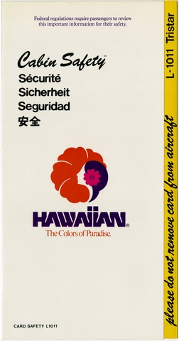 Safety information card: Hawaiian Airlines, Lockheed L-1011 TriStar
