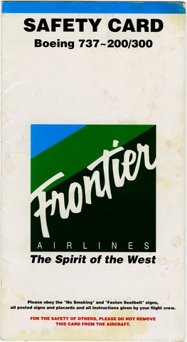 Safety information card: Frontier Airlines, Boeing 737-200/300