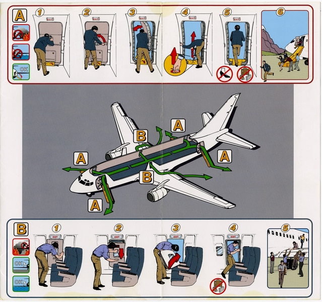 Image: safety information card: Frontier Airlines, Boeing 737-200/300