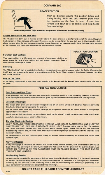 Image: safety information card: Frontier Airlines, Convair 580