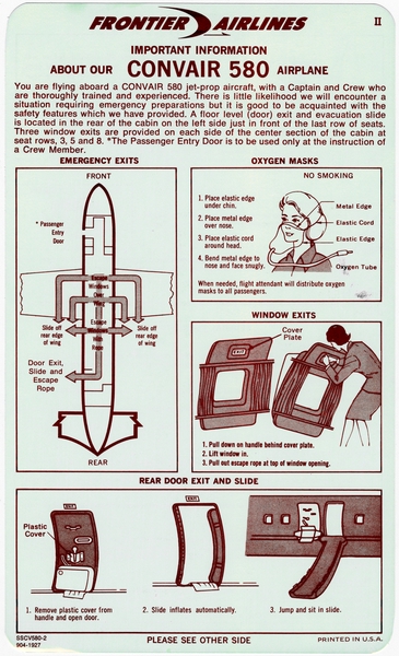 Image: safety information card: Frontier Airlines, Convair 580