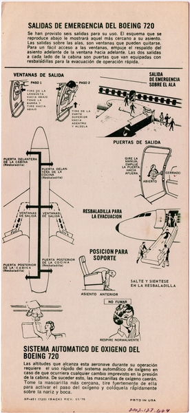 Image: safety information card: Western Airlines, Boeing 720