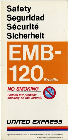 Safety information card: United Express, Embraer EMB-120 Brasilia