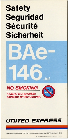 Safety information card: United Express, British Aerospace BAe-146