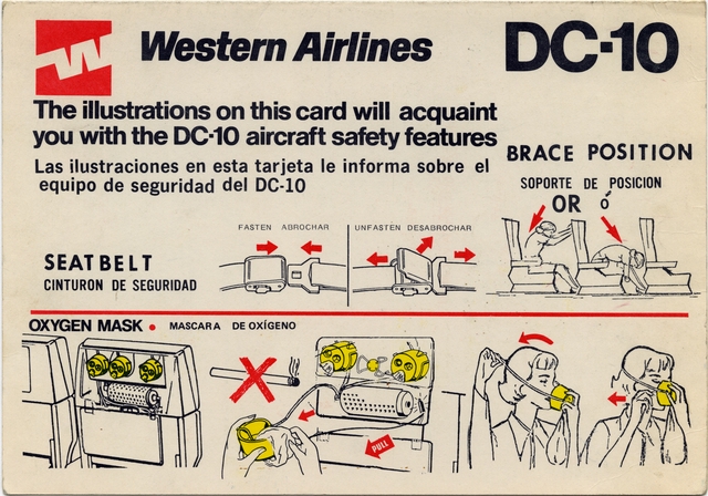 Safety information card: Western Airlines, McDonnell Douglas DC-10