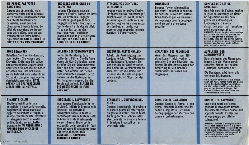 Image: safety information card: Pan American World Airways