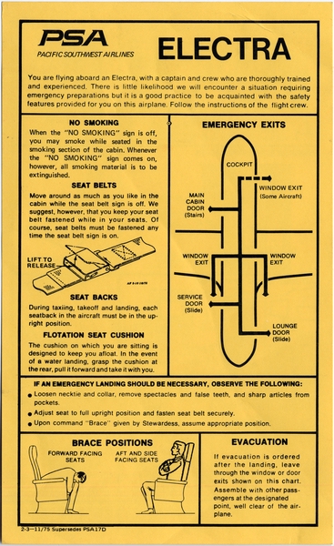 Image: safety information card: Pacific Southwest Airlines (PSA), Lockheed L-188 Electra