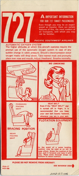 Image: safety information card: Pacific Southwest Airlines (PSA), Boeing 727