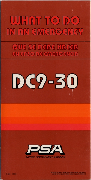 Image: safety information card: Pacific Southwest Airlines (PSA), Douglas DC-9-30
