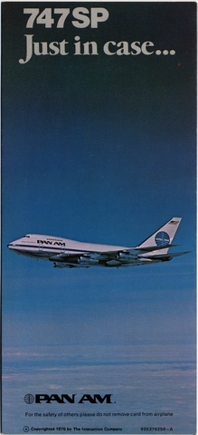 Safety information card: Pan American World Airways, Boeing 747SP
