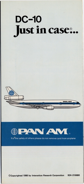 Image: safety information card: Pan American World Airways, McDonnell Douglas DC-10