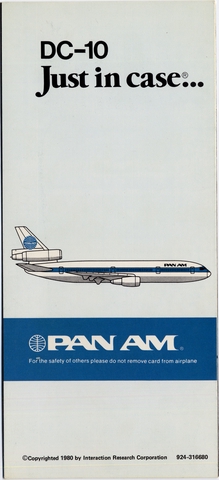 Safety information card: Pan American World Airways, McDonnell Douglas DC-10