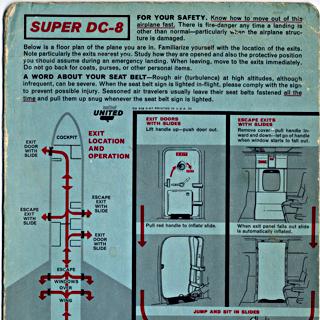Image #1: safety information card: United Air Lines, Douglas DC-8