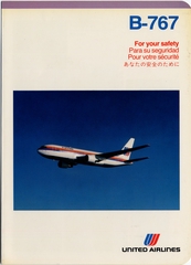 Image: safety information card: United Airlines, Boeing 767