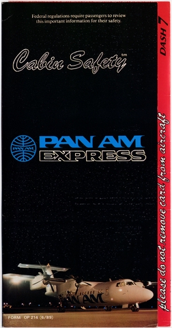 Safety information card: Pan Am Express, de Havilland DHC-7 Dash 7