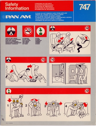 Safety information card: Pan American World Airways, Boeing 747
