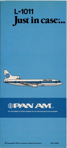 Safety information card: Pan American World Airways, Lockheed L-1011 TriStar