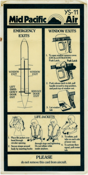 Image: safety information card: Mid Pacific Air, Nihon Aeroplane YS-11