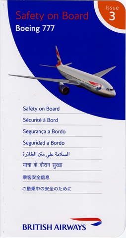 Safety information card: British Airways, Boeing 777