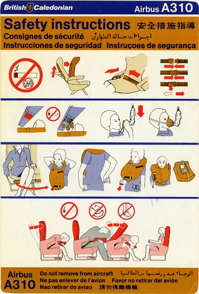 Image: safety information card: British Caledonian Airways, Airbus A310