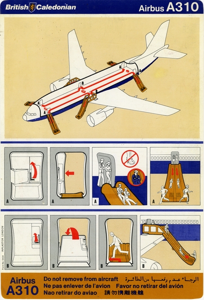 Image: safety information card: British Caledonian Airways, Airbus A310