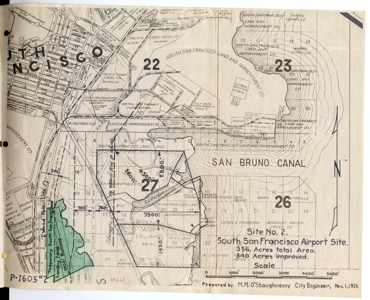 Image: map and report: San Francisco Department of Public Works, Bureau of Engineering, proposed airport site