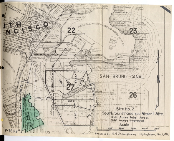 Map and report: San Francisco Department of Public Works, Bureau of Engineering, proposed airport site