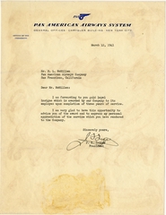 Image: correspondence and employment papers: Pan American Airways, Harry L. McMillen, Division Accountant