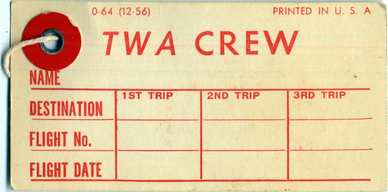 Image: crew luggage tag: TWA (Trans World Airlines)
