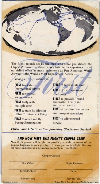 Image: inflight information: Pan American World Airways