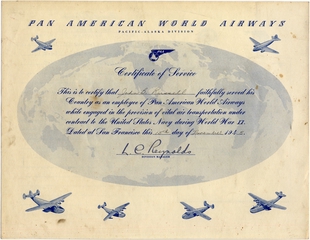 Image: employee certificate: Pan American World Airways for John B. Russell