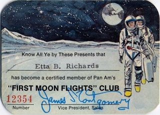 Image: souvenir club card: Pan American World Airways, “First Moon Flights” Club