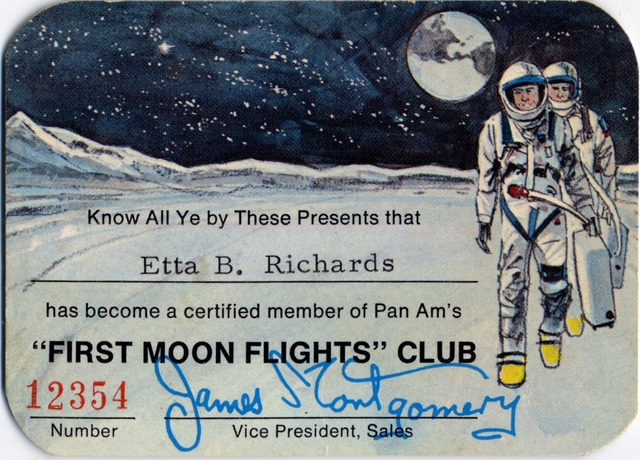 Souvenir club card: Pan American World Airways, “First Moon Flights” Club