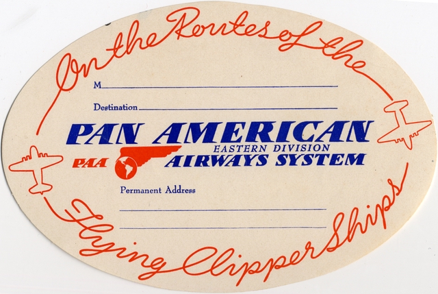 Luggage identification label: Pan American Airways System, Eastern Division
