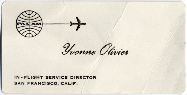 Business card: Pan American World Airways, Yvonne Olivier