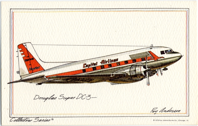 Postcard: Capital Airlines, Douglas Super DC-3