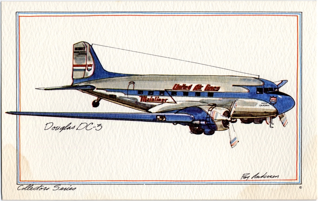 Postcard: United Air Lines, Douglas DC-3